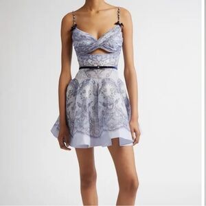 Twist Front Cutout Belted Linen & Silk Minidress Sz 0